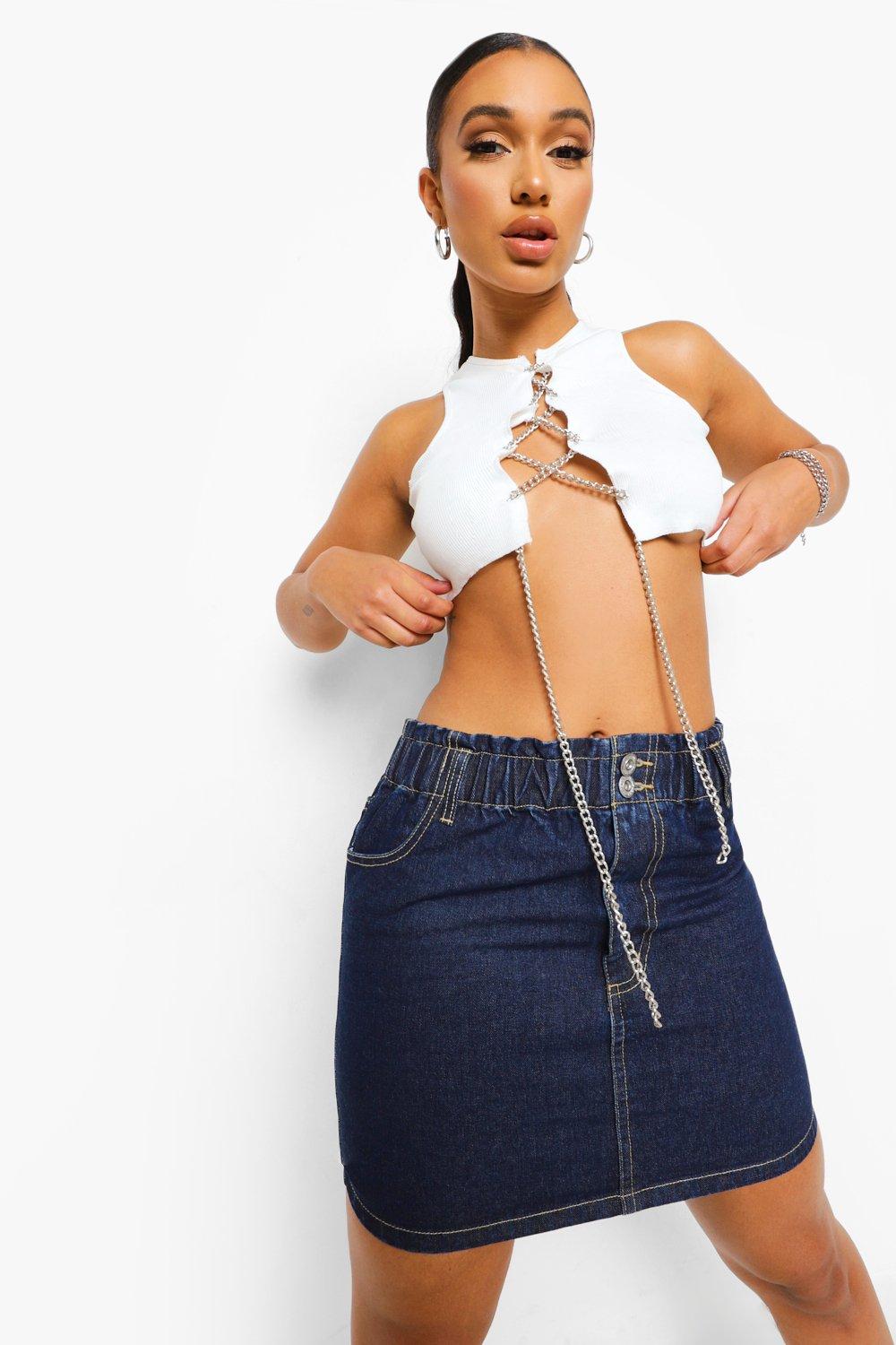 Paperbag Denim Skirt boohoo IE